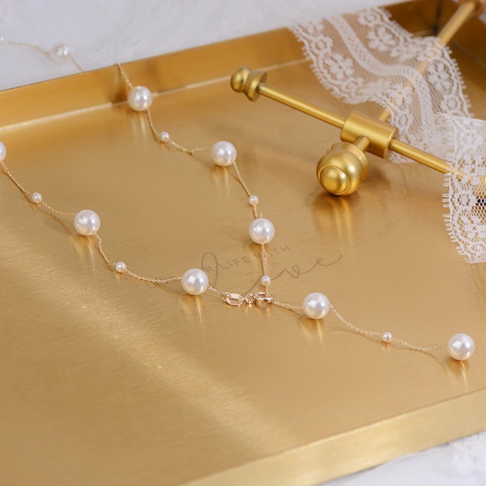NEW 14K Gold Plated Pearl Station Necklace - Picture 3 of 14